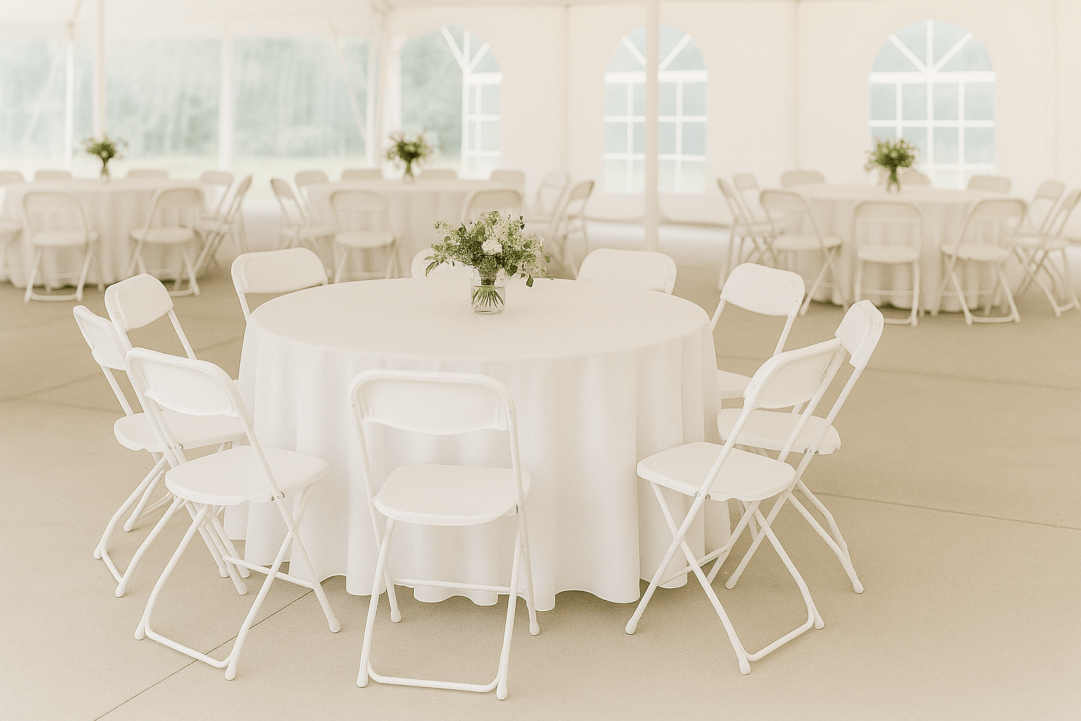 Elegant event setup with tables and chairs
